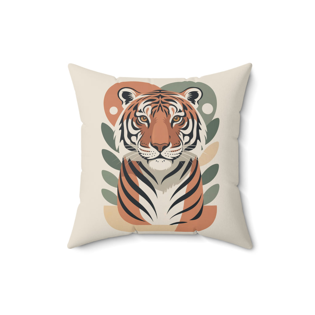 Mid Century Modern Tiger Throw Pillow | Retro Jungle Animal Art Cushion