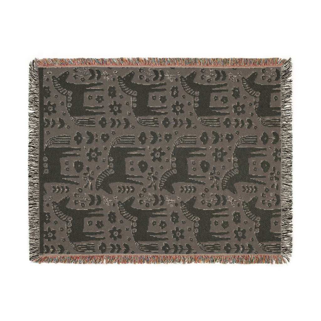 Scandinavian Dala Horse Woven Throw Blanket  | Nordic Folk Art Throw