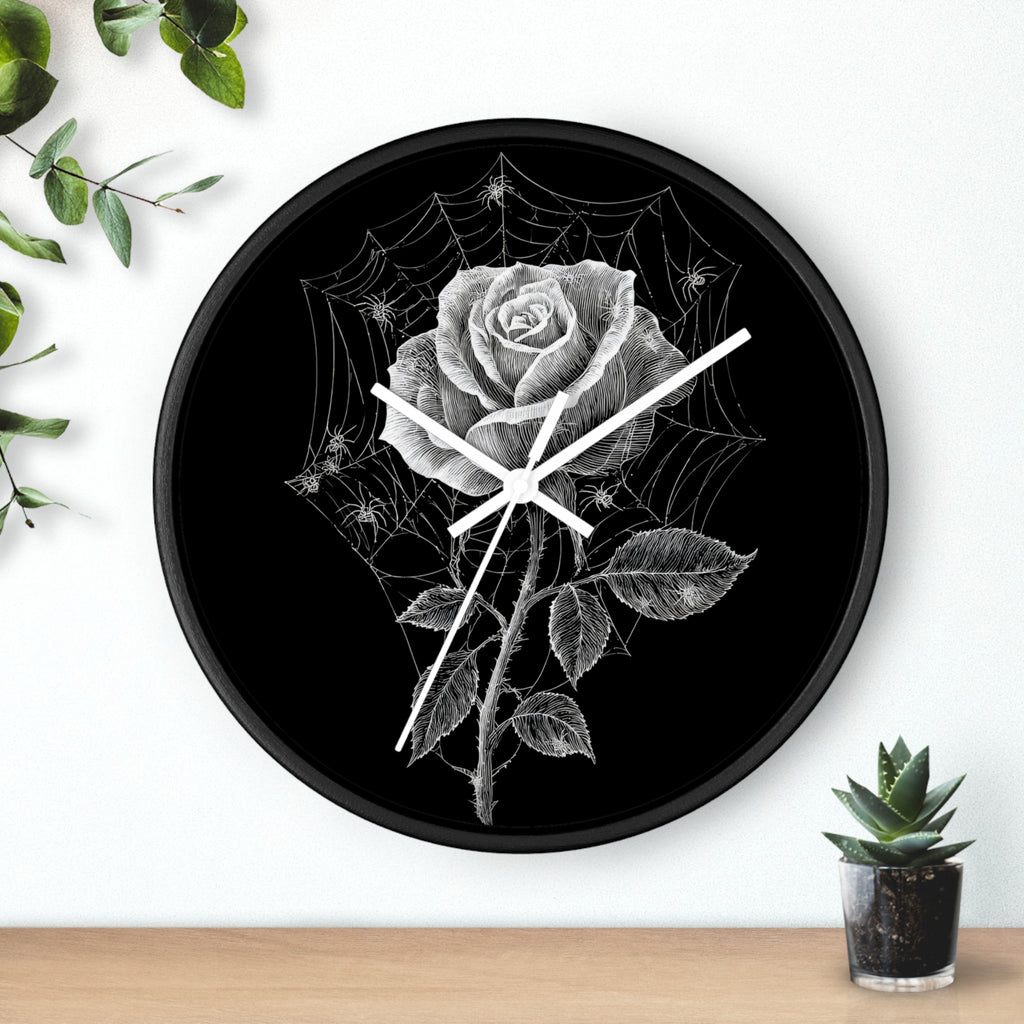Gothic Rose Spiderweb Wall Clock | Victorian Dark Academia Decor