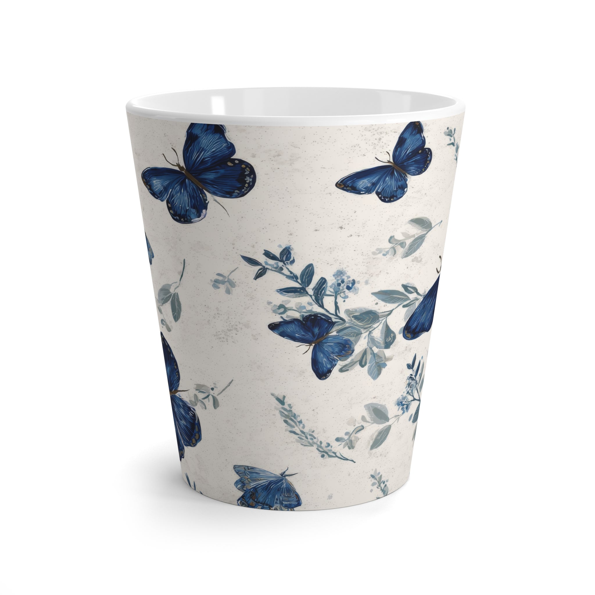 Vintage Blue Botanical Butterfly Latte Mug | Cottagecore Coffee Cup