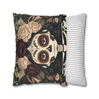 Gothic La Catrina Throw Pillow | Faux Suede Sugar Skull Cushion Cover, Dark Boho Decor