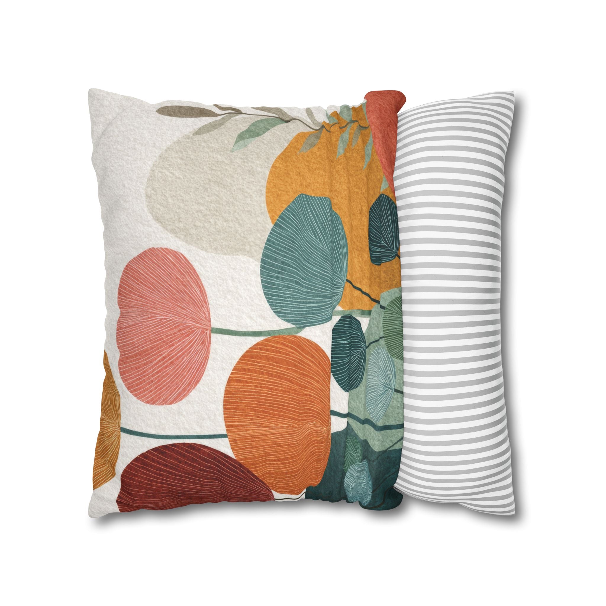 Mid-Century Watercolor Botanical Faux Suede Square Pillowcase