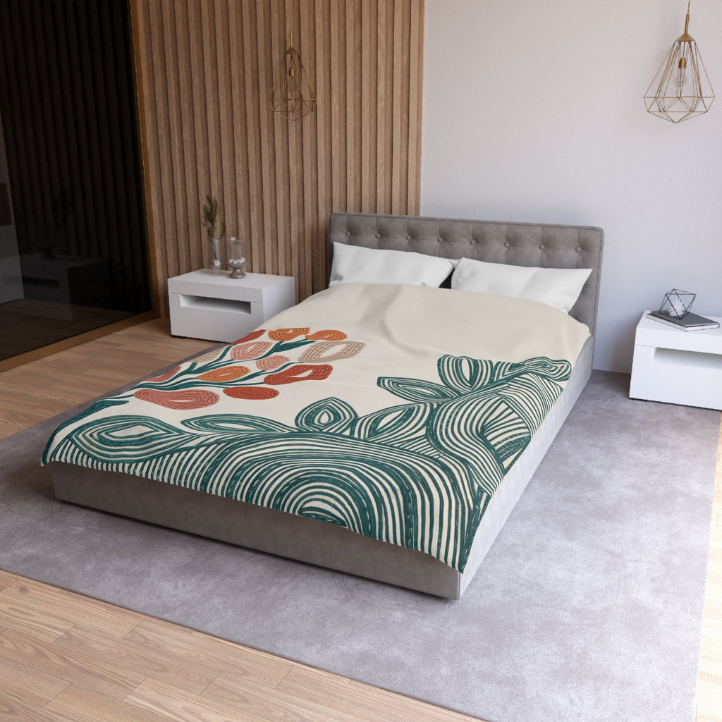 Modern Folk Botanical Duvet Cover | Boho | Mid-Century Floral, Terracotta Teal