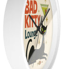 Bad Kitty Lounge Wall Clock | Mid Century Cat Martini Retro Kitchen Decor
