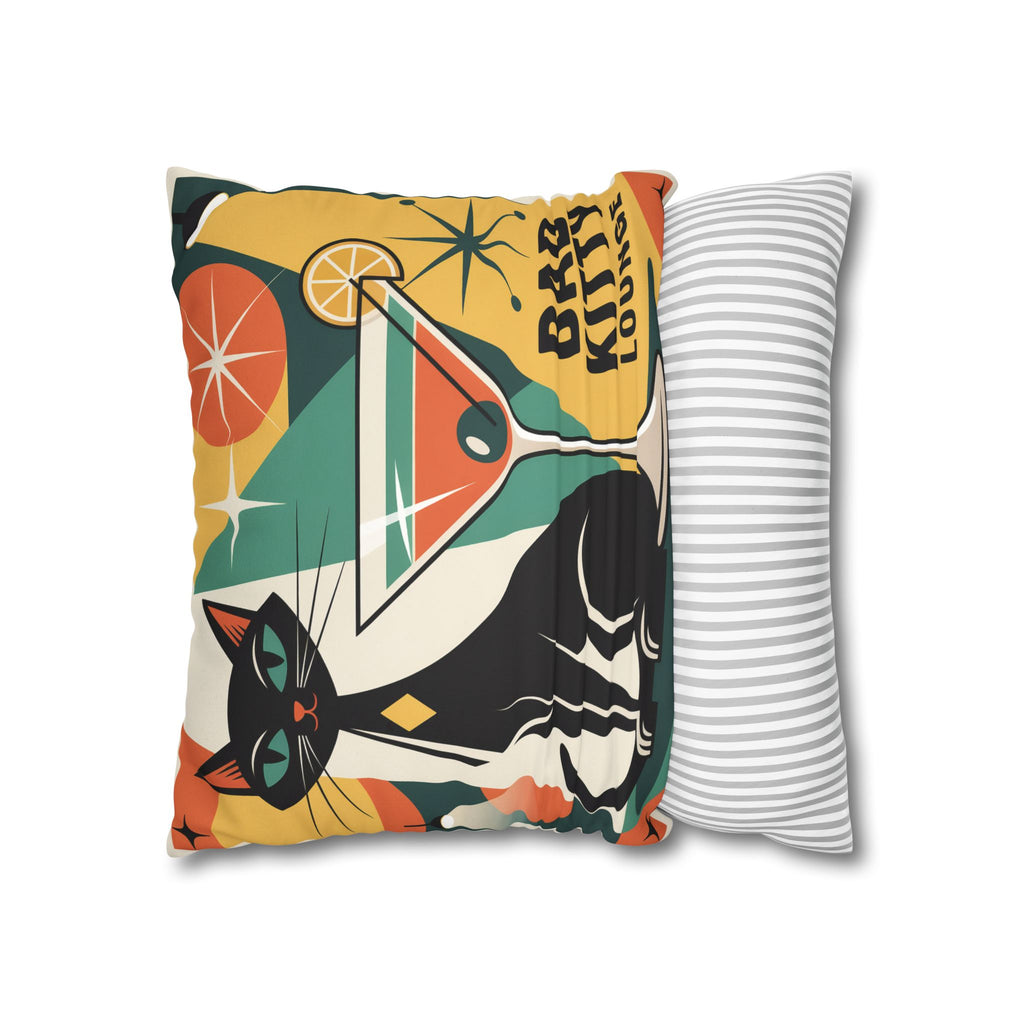 Bad Kitty Mid Century Modern Faux Suede Square Pillowcase | Retro Cat Accent
