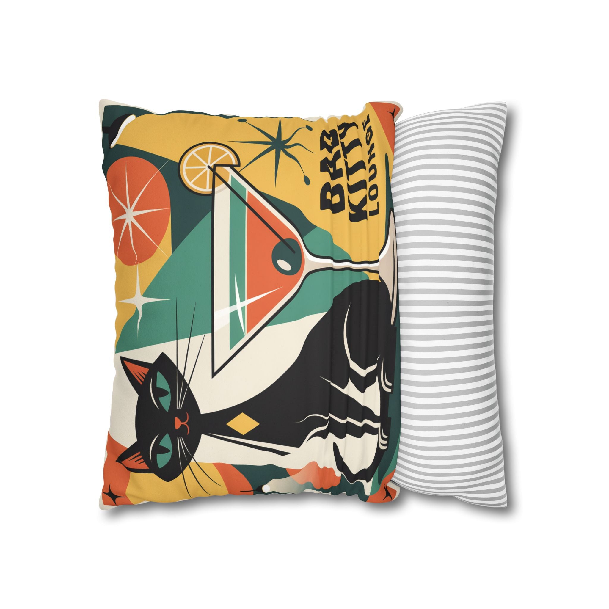 Bad Kitty Mid Century Modern Faux Suede Square Pillowcase | Retro Cat Accent