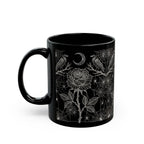 Victorian Rose & Crows Black Mug | Gothic Crescent Moon Art