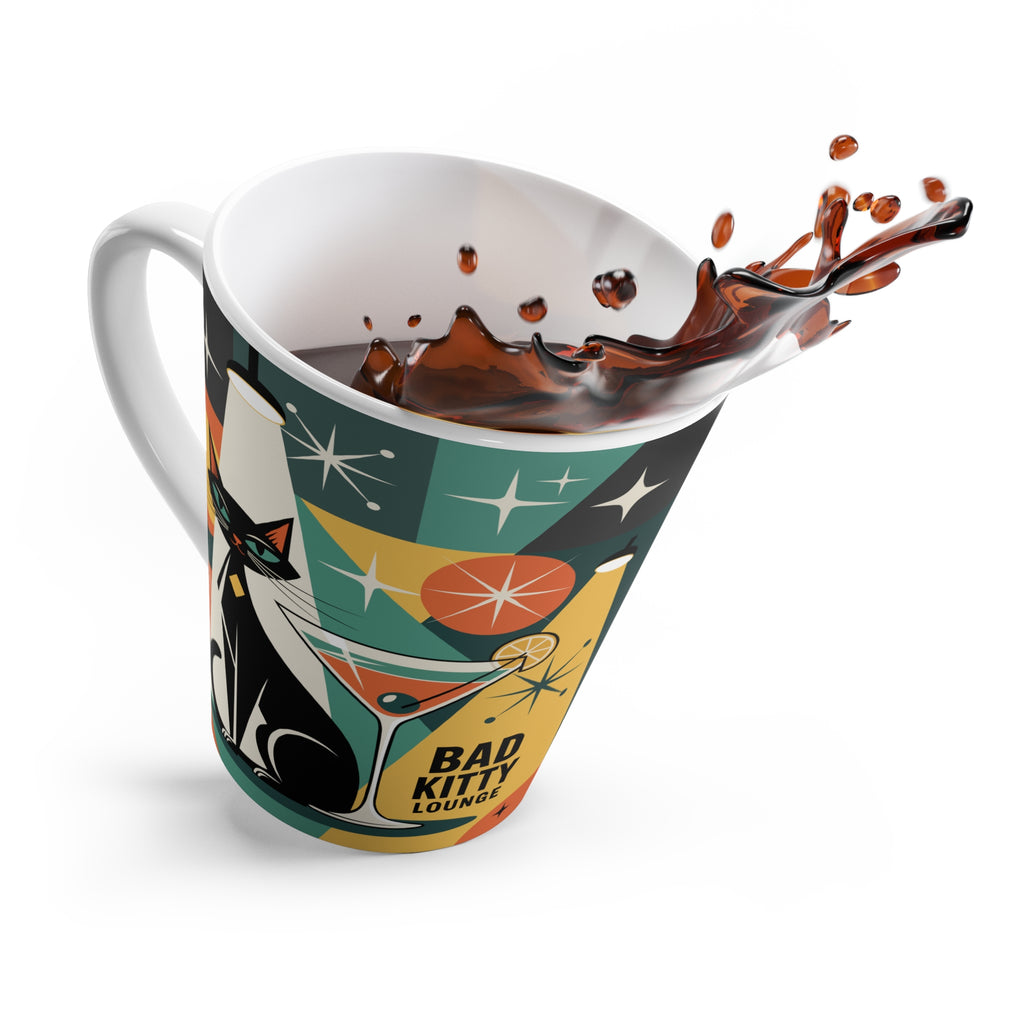Bad Kitty Lounge mod retro cat Latte Mug | mid century modern, atomic starbursts
