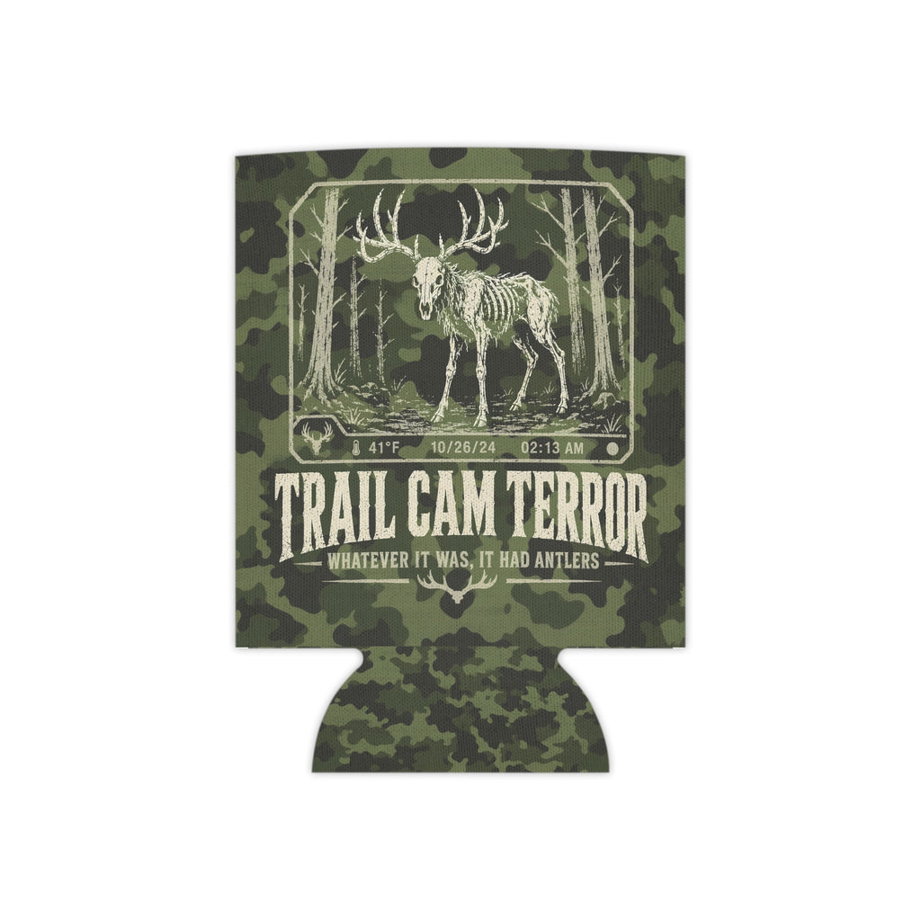 Trail Cam Terror Can Cooler | Skeleton Buck Camo Koozie