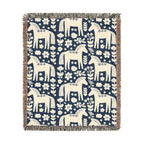 Scandinavian Dala Horse Woven Throw Blanket  | Nordic Folk Art Throw