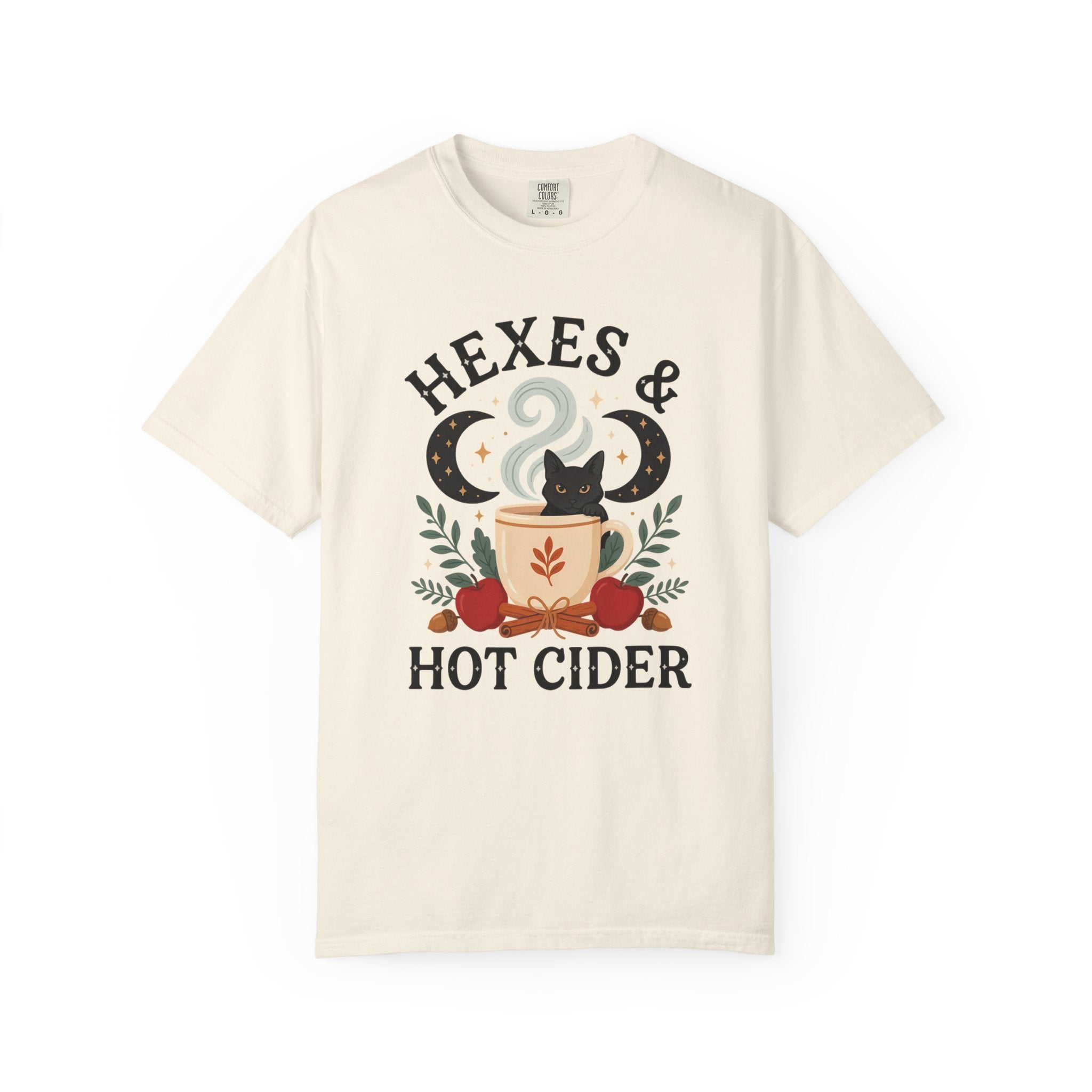 Hexes & Hot Cider T-shirt | Black Cat Mug Autumn Witchy Design