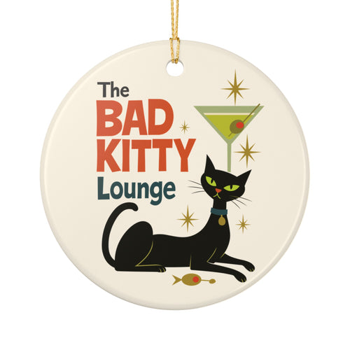 Bad Kitty Black Cat Martini Ornament | Retro Christmas Decor