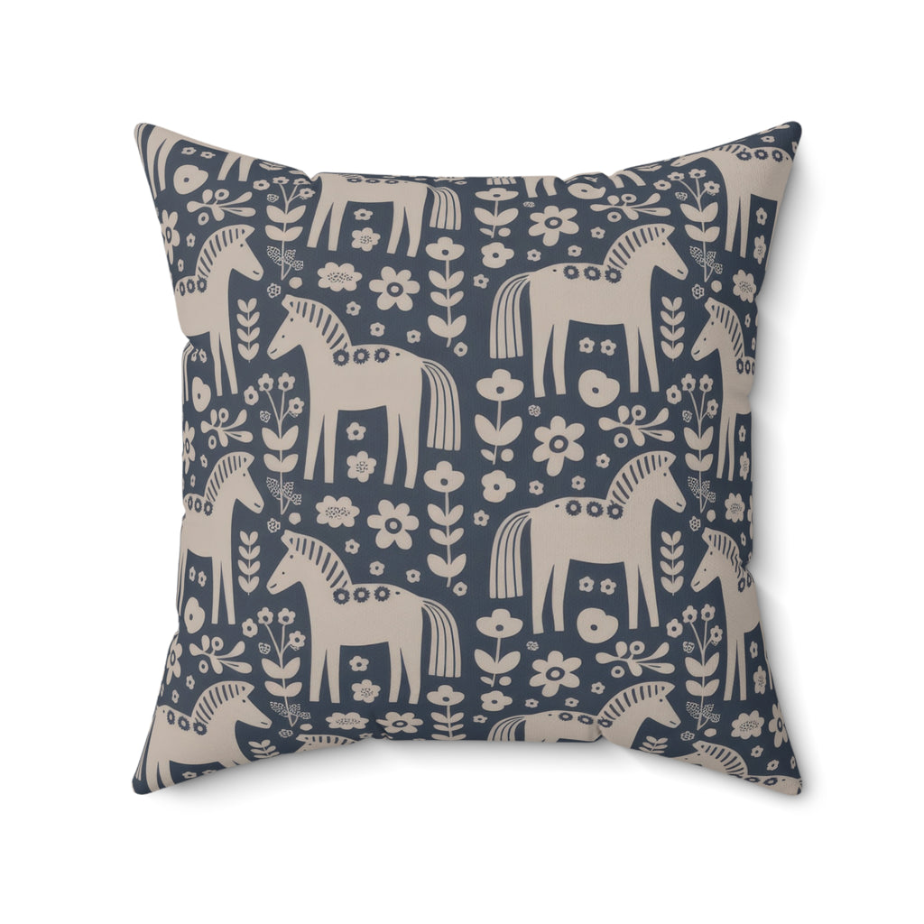 Scandinavian Folk Horses Throw Pillow | Square Pillow with insert