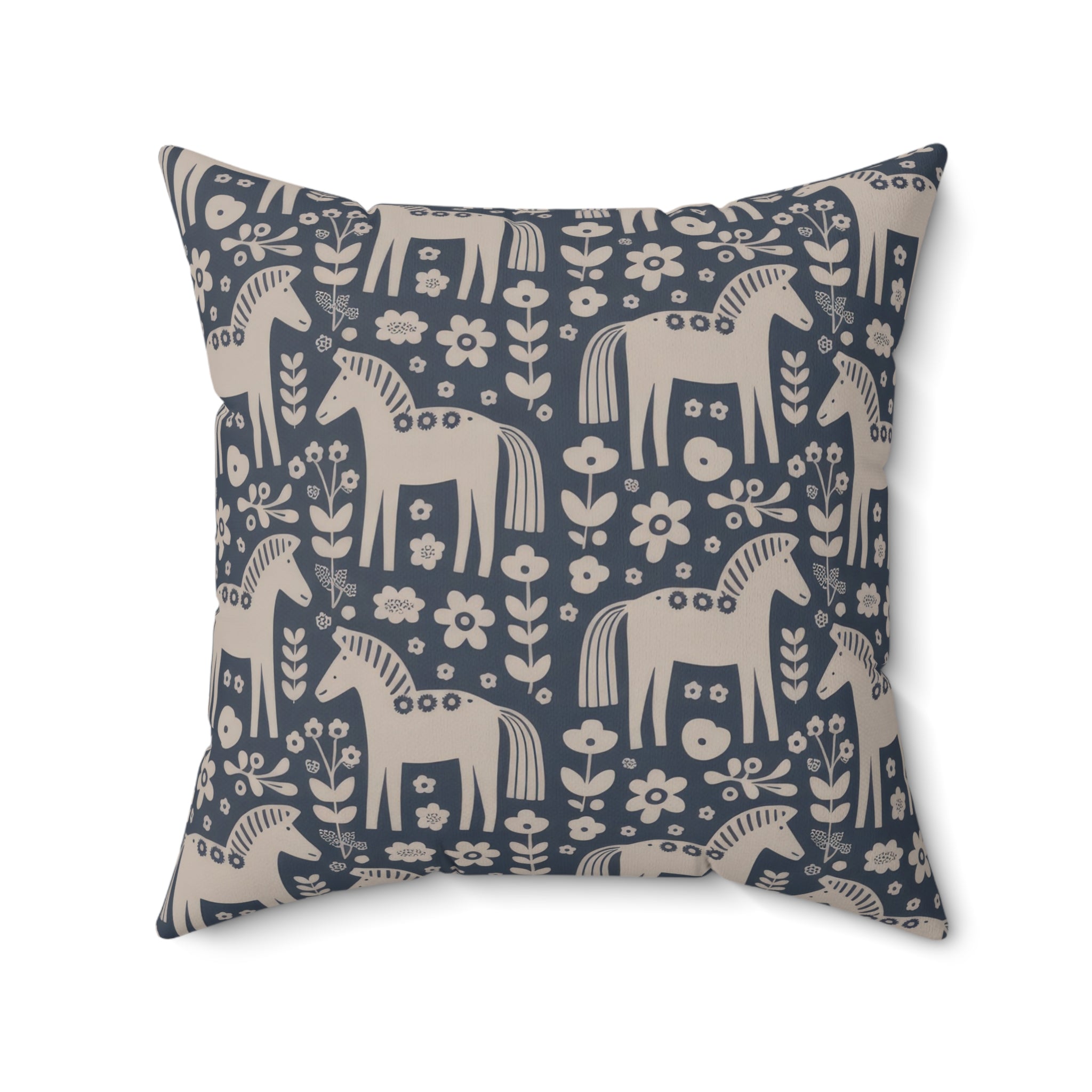 Scandinavian Folk Horses Throw Pillow | Square Pillow with insert