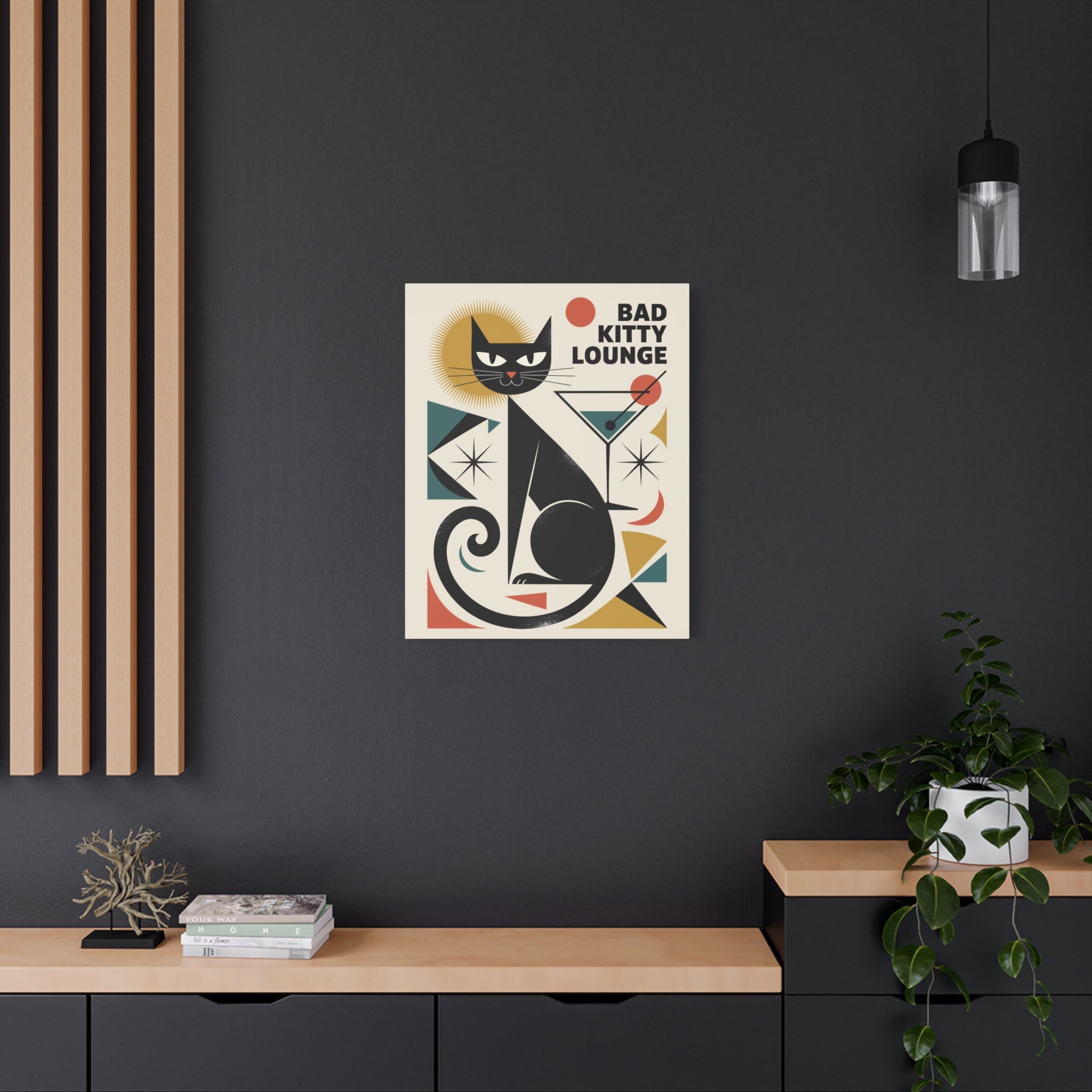 Art Deco Black Cat Martini Canvas | Bad Kitty