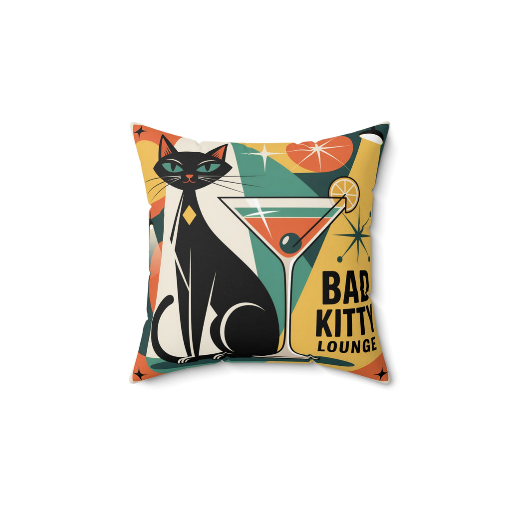 Bad Kitty Lounge Mod Pillow , Retro Cat Throw Pillow, Mid Century Modern Home Decor, Atomic Cat Cushion, Gift for Cat Lovers