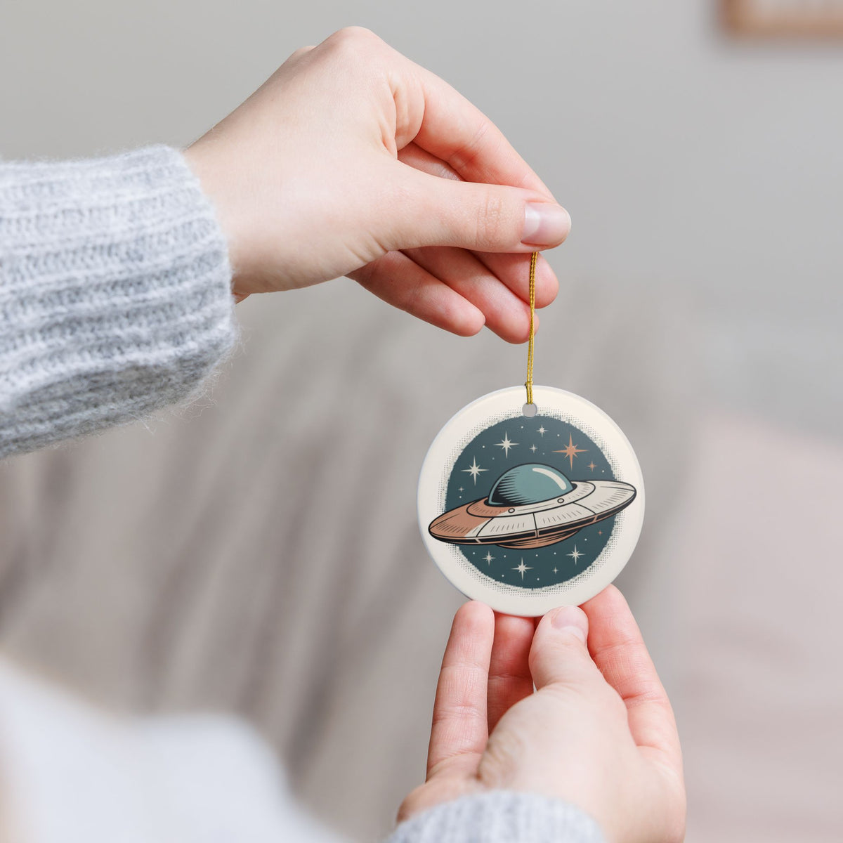 Retro UFO Ornament | Personalized Alien Keepsake