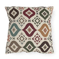 Southwestern geometric outdoor pillow in rust, olive, blue and cream