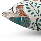 Tiger Peacock Throw Pillow | Botanical Animal Decor