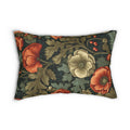 William Morris Poppy Garden Lumbar Pillow | Botanical Floral Pattern