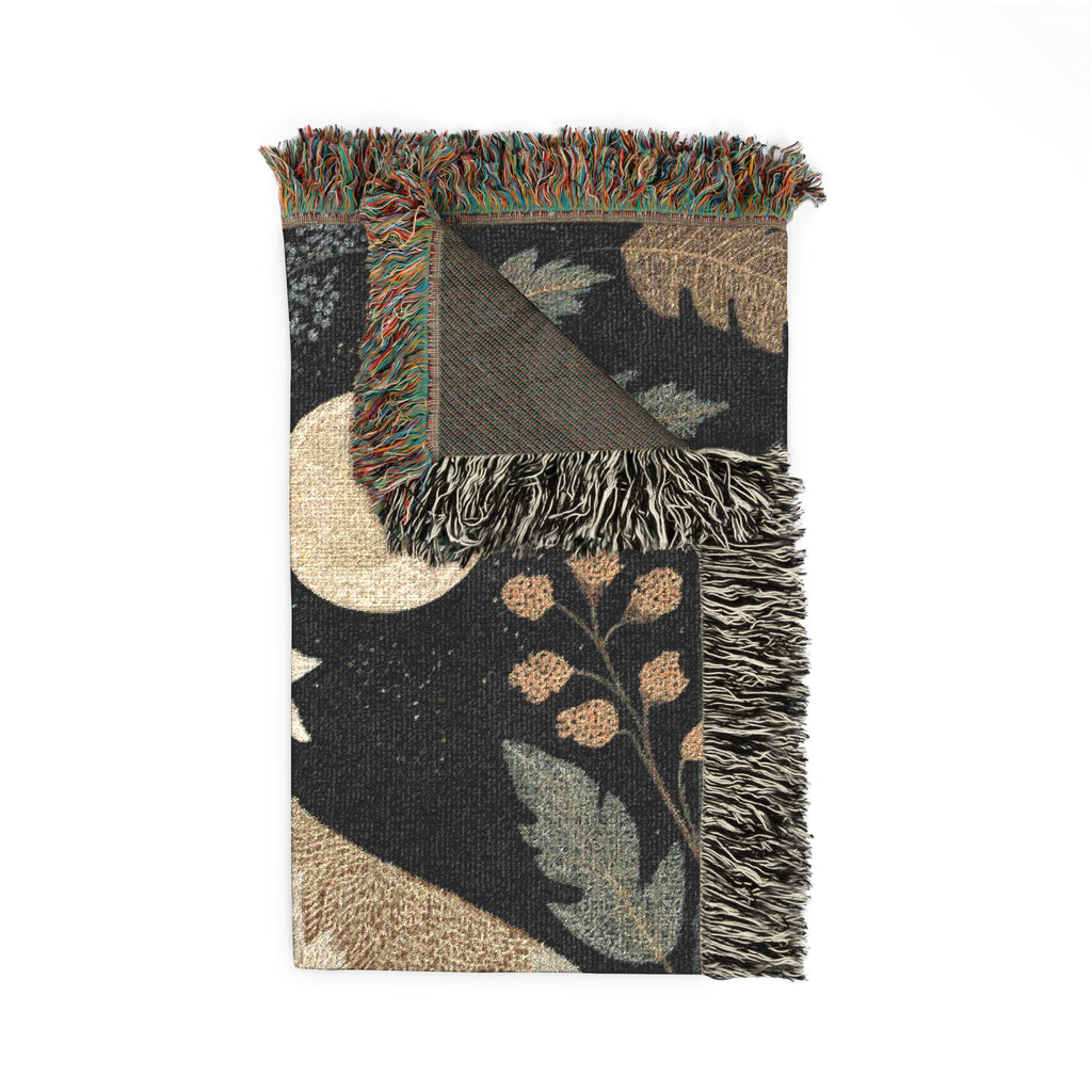 Woven Wolves Moon scene blanket | Tapestry-style woodland heirloom throw