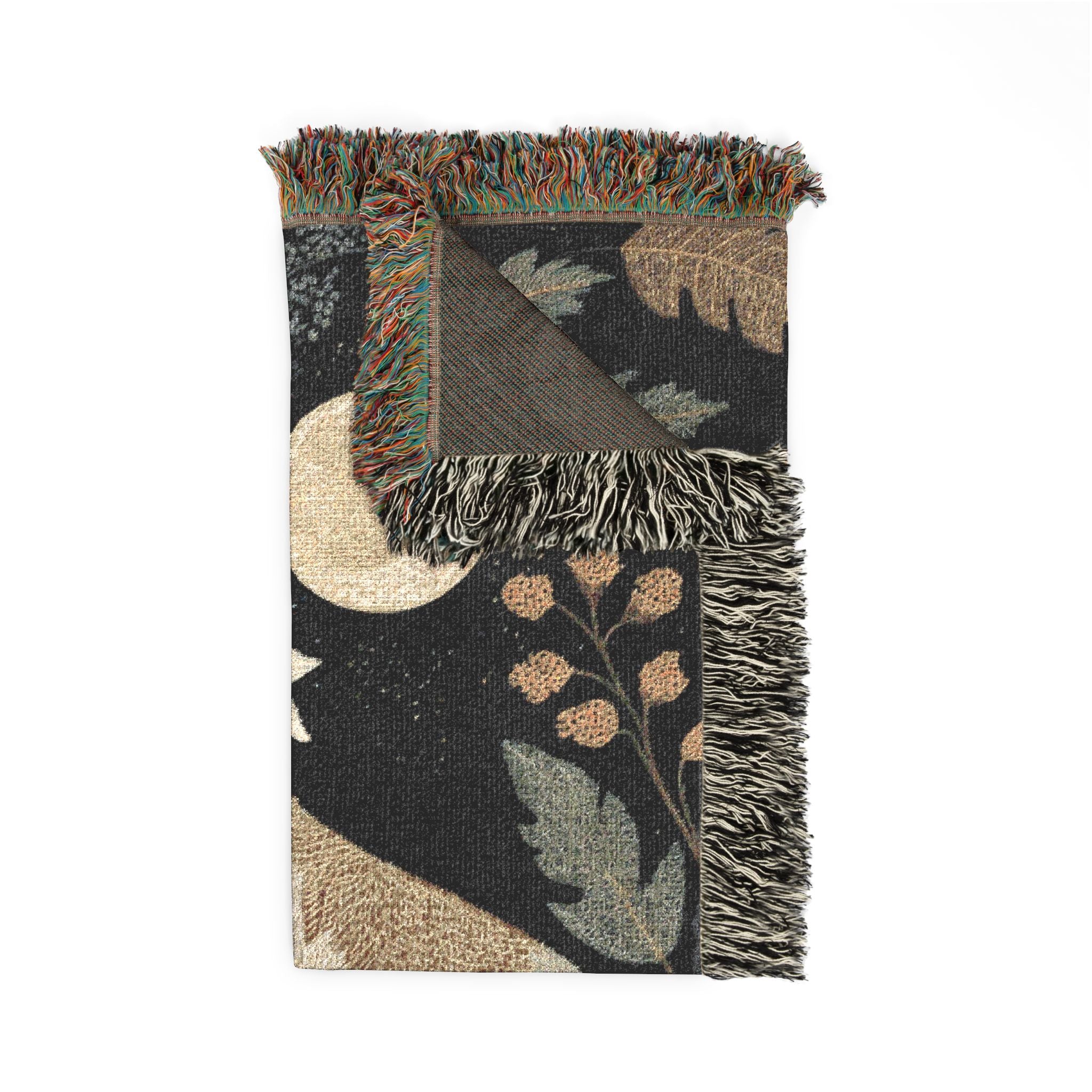 Woven Wolves Moon scene blanket | Tapestry-style woodland heirloom throw