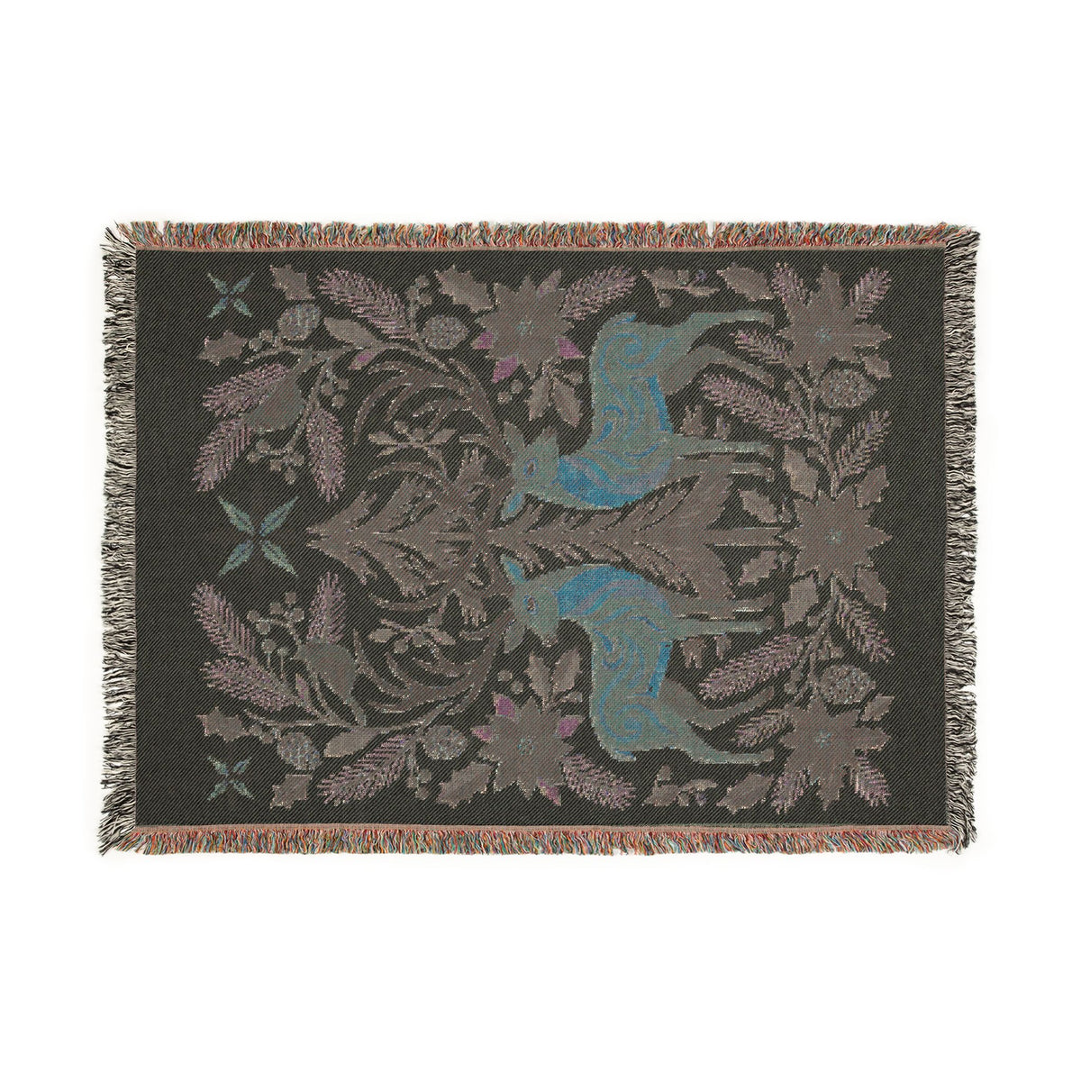 Folk Fox & Floral Woven Blanket | Tapestry Throw