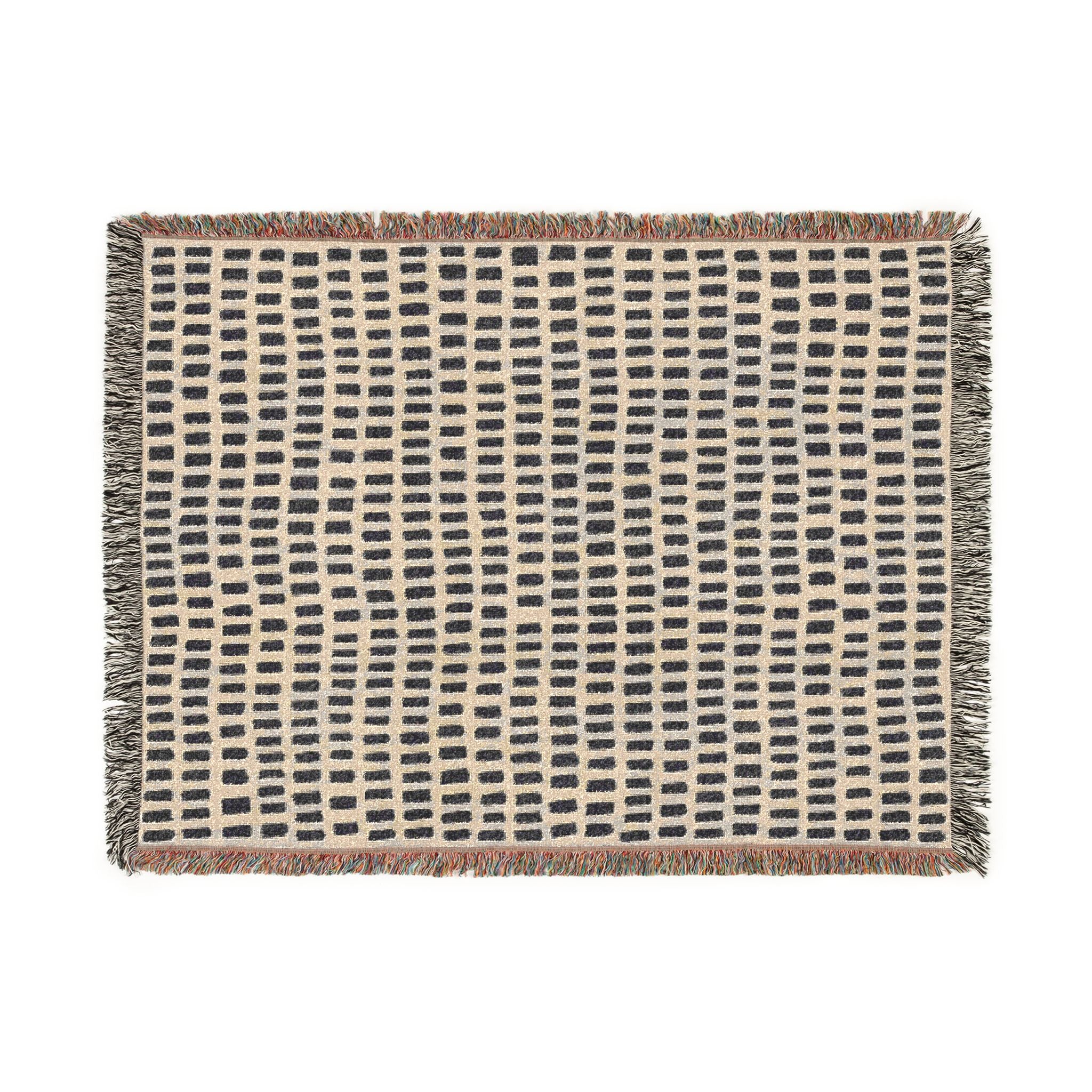Hand-Drawn Grid Texture Woven Blanket | Black Cream Minimalist Throw