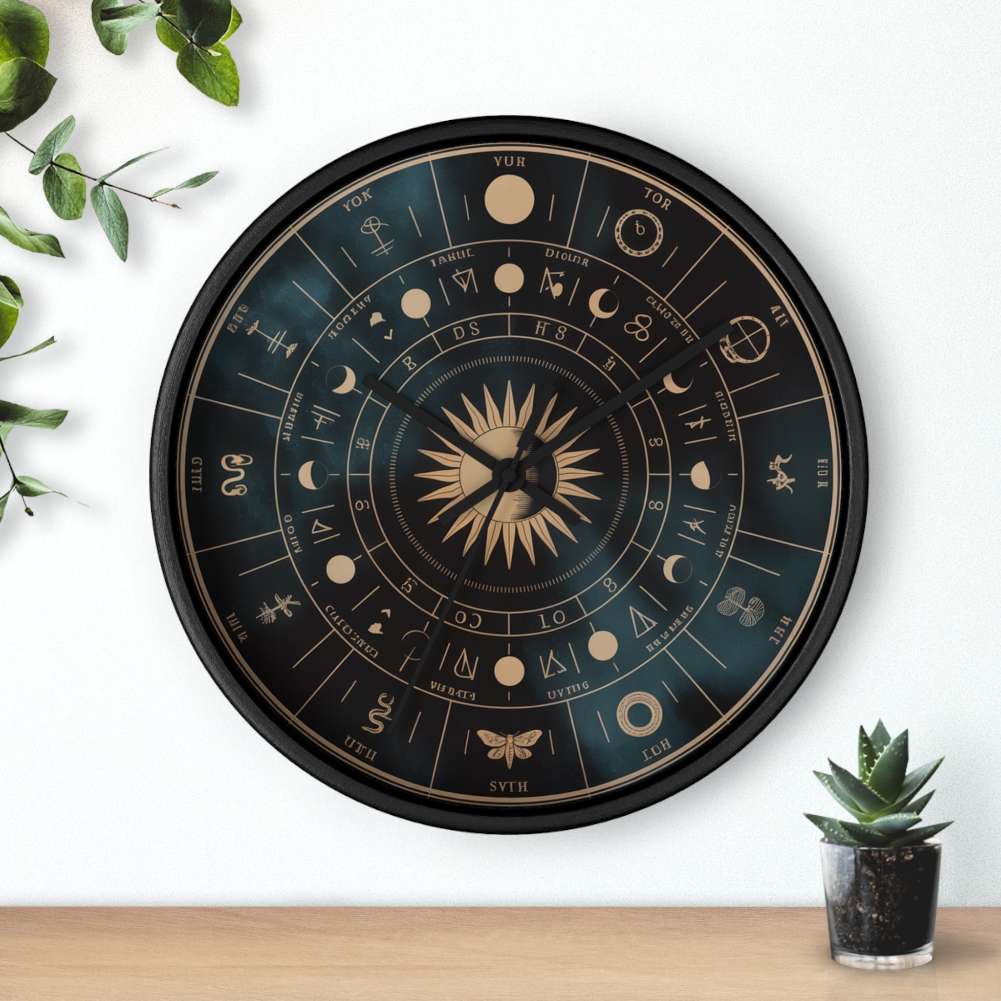Eclipse Sun Occult Chart Wall Clock | Alchemical Glyphs, Antique Gold