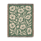 Botanical Floral Pattern Woven Blanket | Green Sage Cream Flower Throw