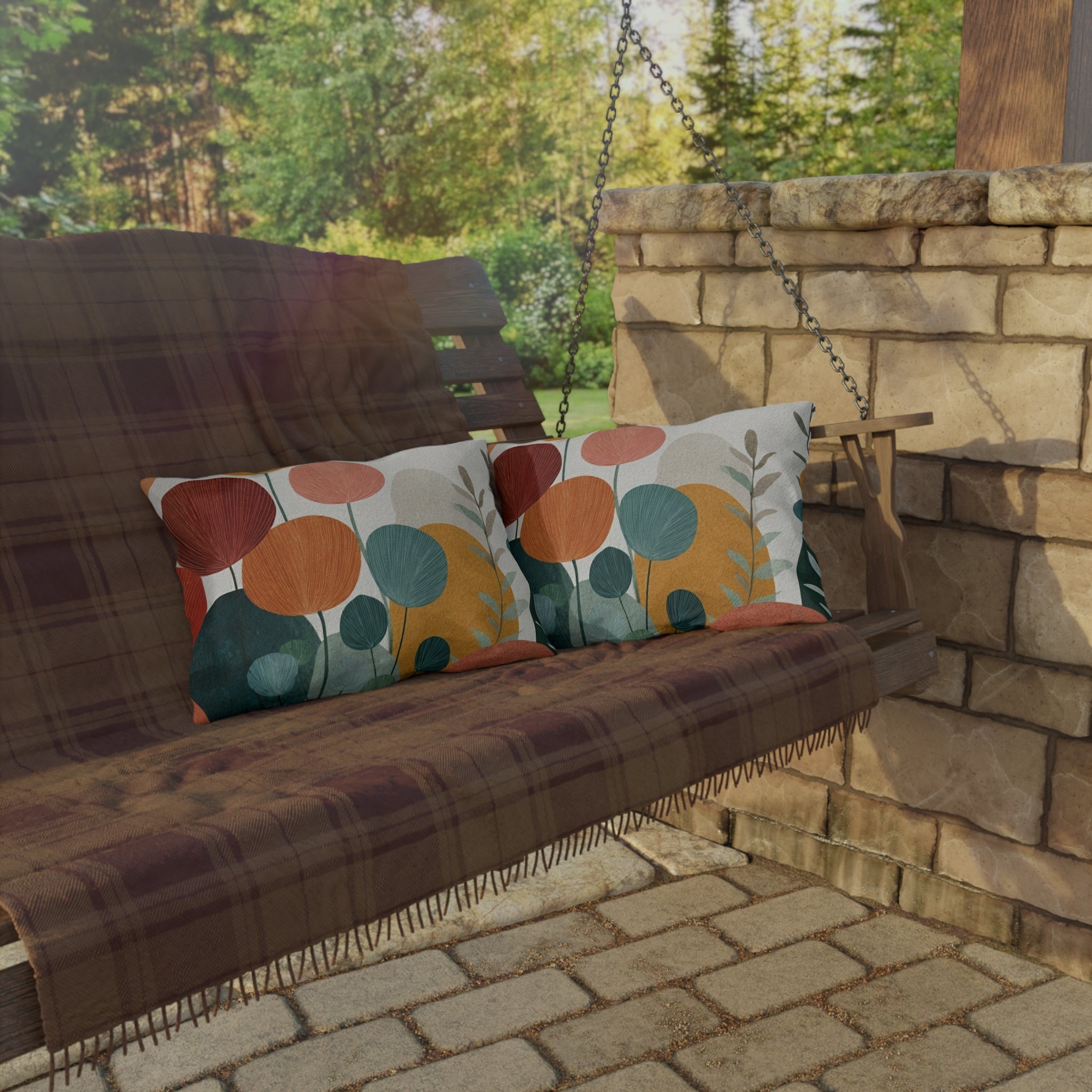 Abstract Floral Illustration Outdoor Pillow | Modern Botanical Garden Throw