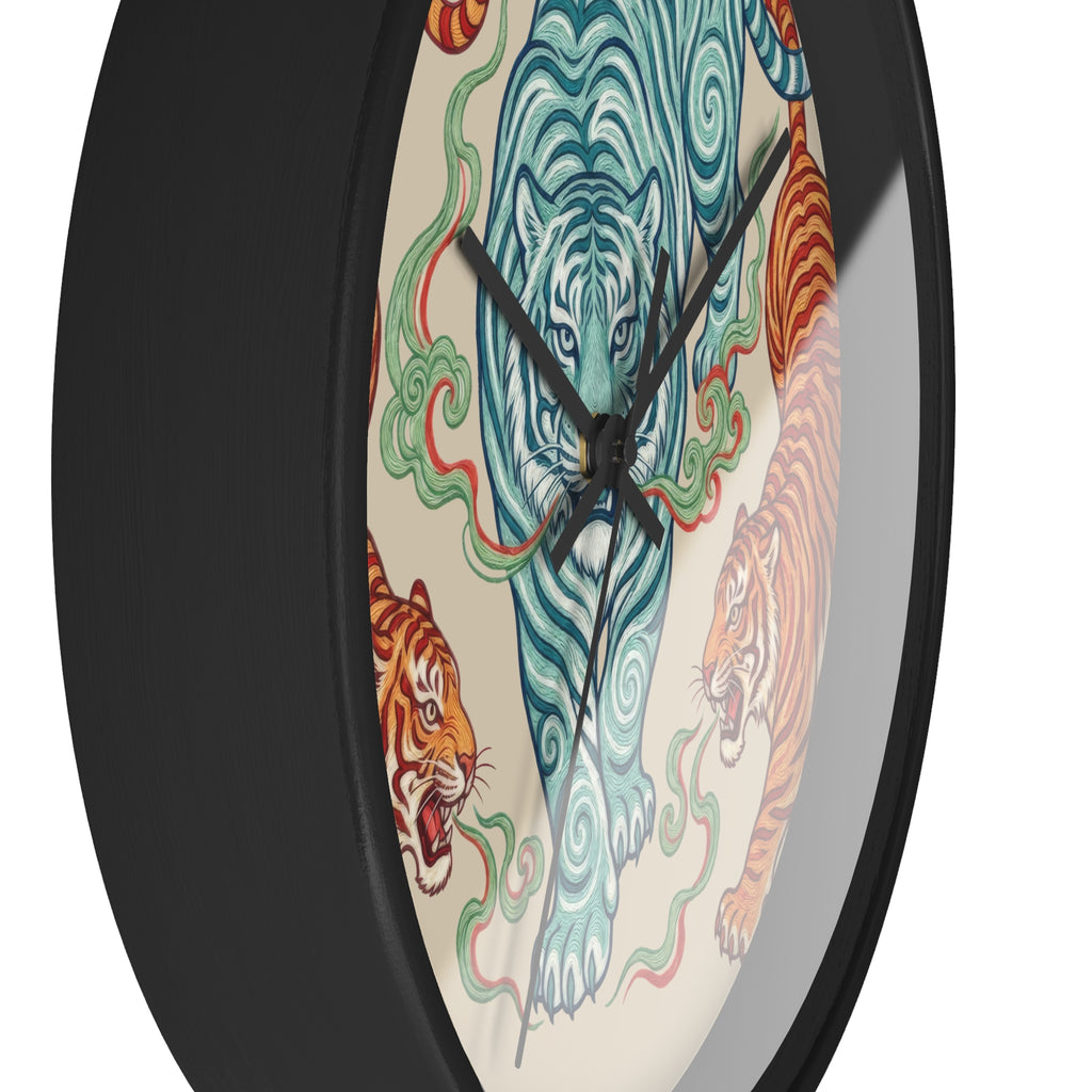 Chinoiserie Three Tigers Wall Clock | Mid Century Modern