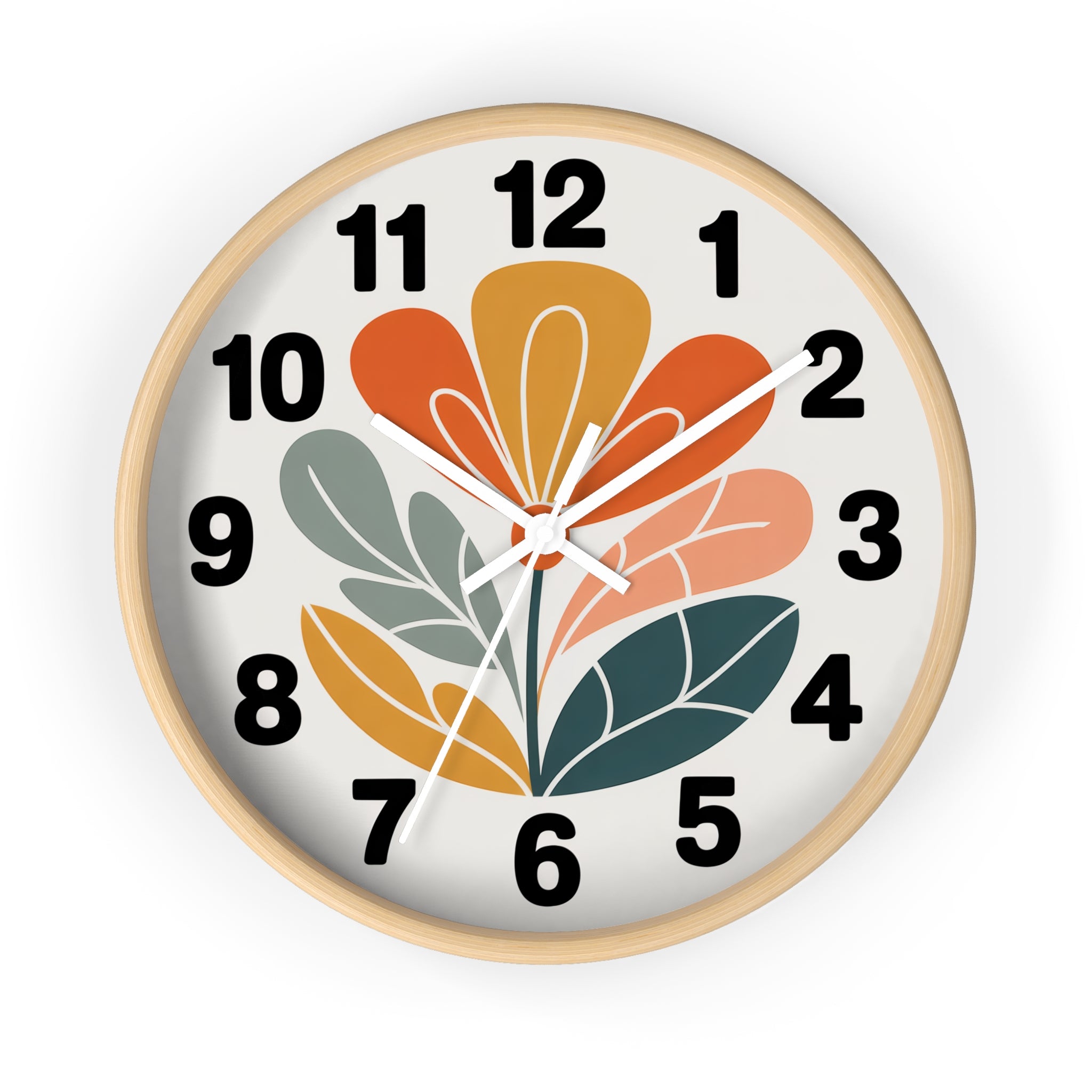 Mid-Century Graphic Flower Wall Clock | Scandinavian Retro Floral Clock