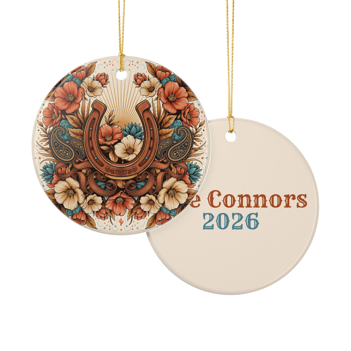 Floral Horseshoe Ornament | Personalized Family Name & Year