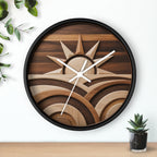 Geometric Sunrise Wall Clock | Marquetry-Style MCM Decor