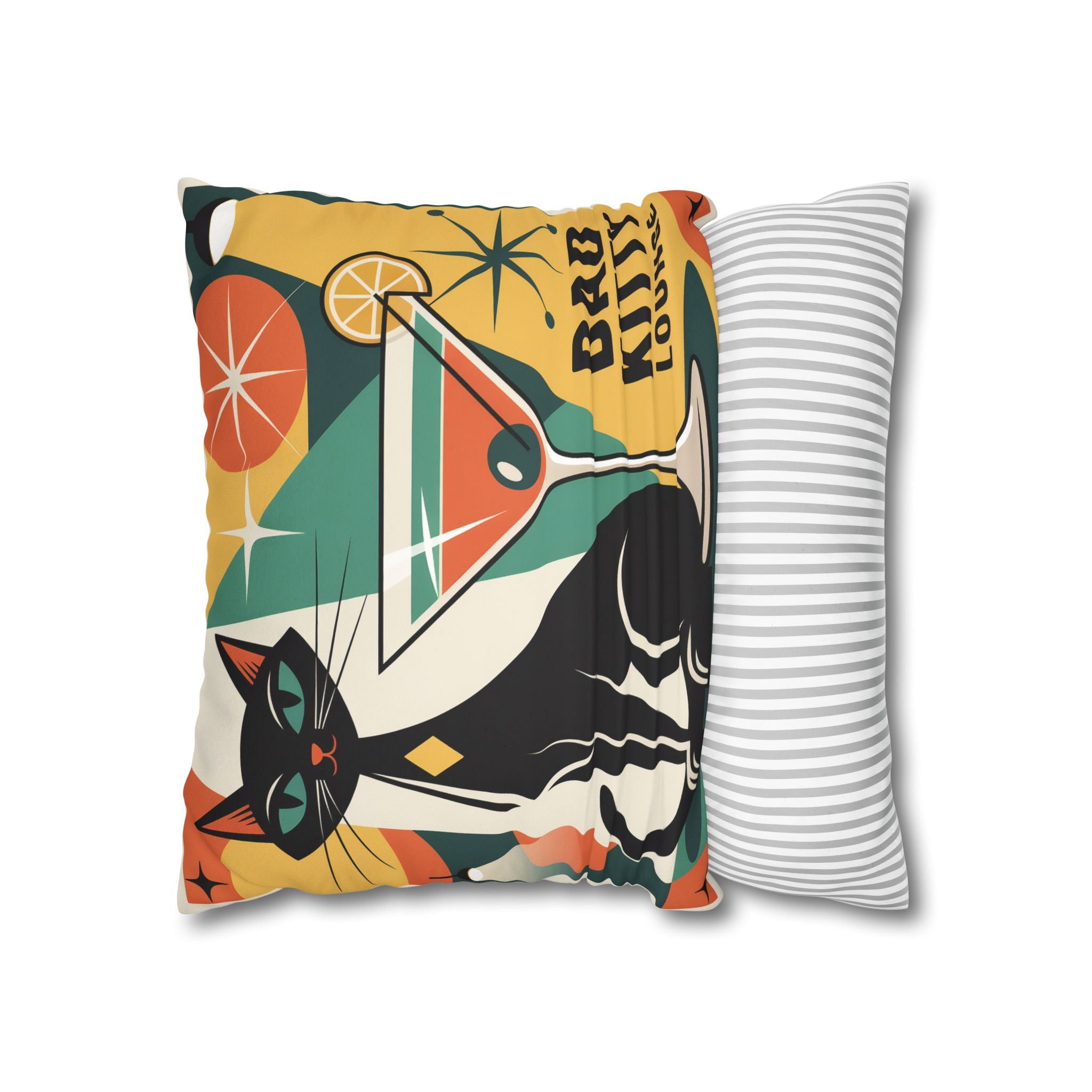 Bad Kitty Mid Century Modern Faux Suede Square Pillowcase | Retro Cat Accent
