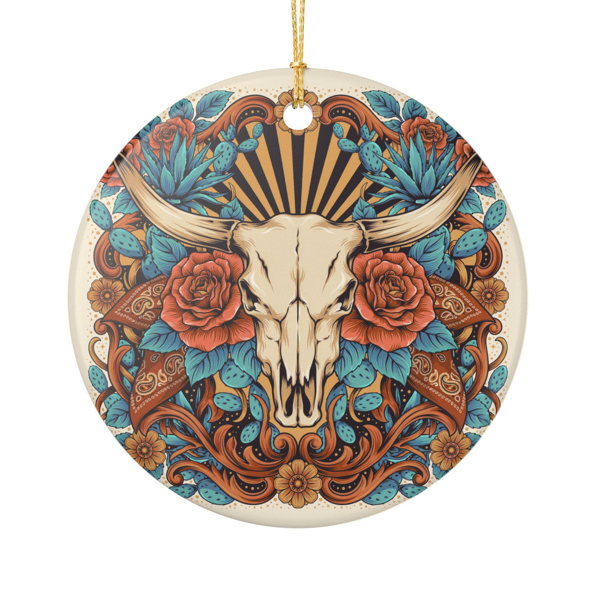Floral Bull Skull Ornament | Western Cowgirl Christmas Decor