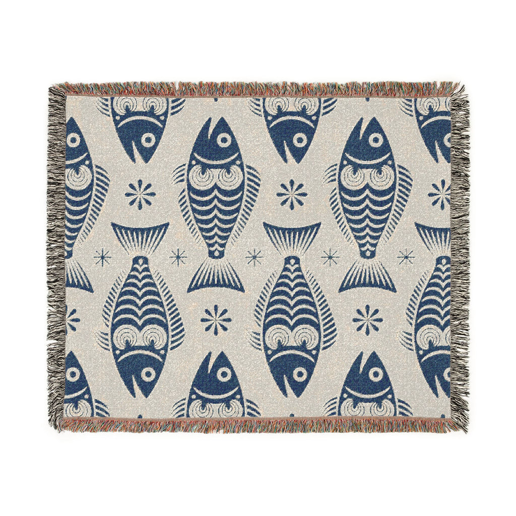 Scandinavian Dala Fish Pattern Woven Blanket | Folk Art