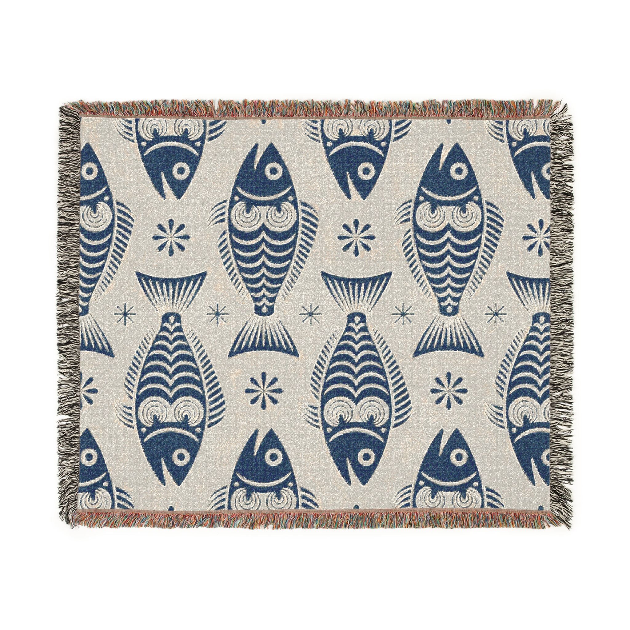 Scandinavian Dala Fish Pattern Woven Blanket | Folk Art