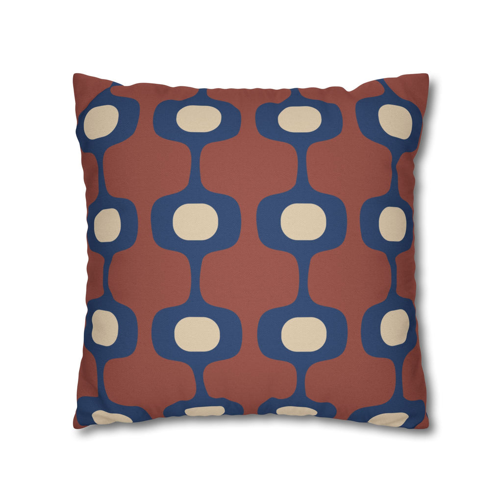 Mid-Century Geometric Repeat Square Pillowcase | Terracotta Navy Cream
