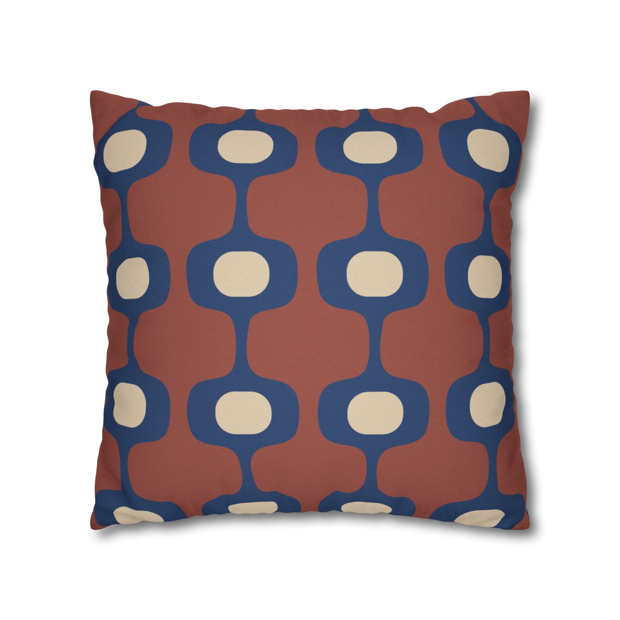 Mid-Century Geometric Repeat Square Pillowcase | Terracotta Navy Cream