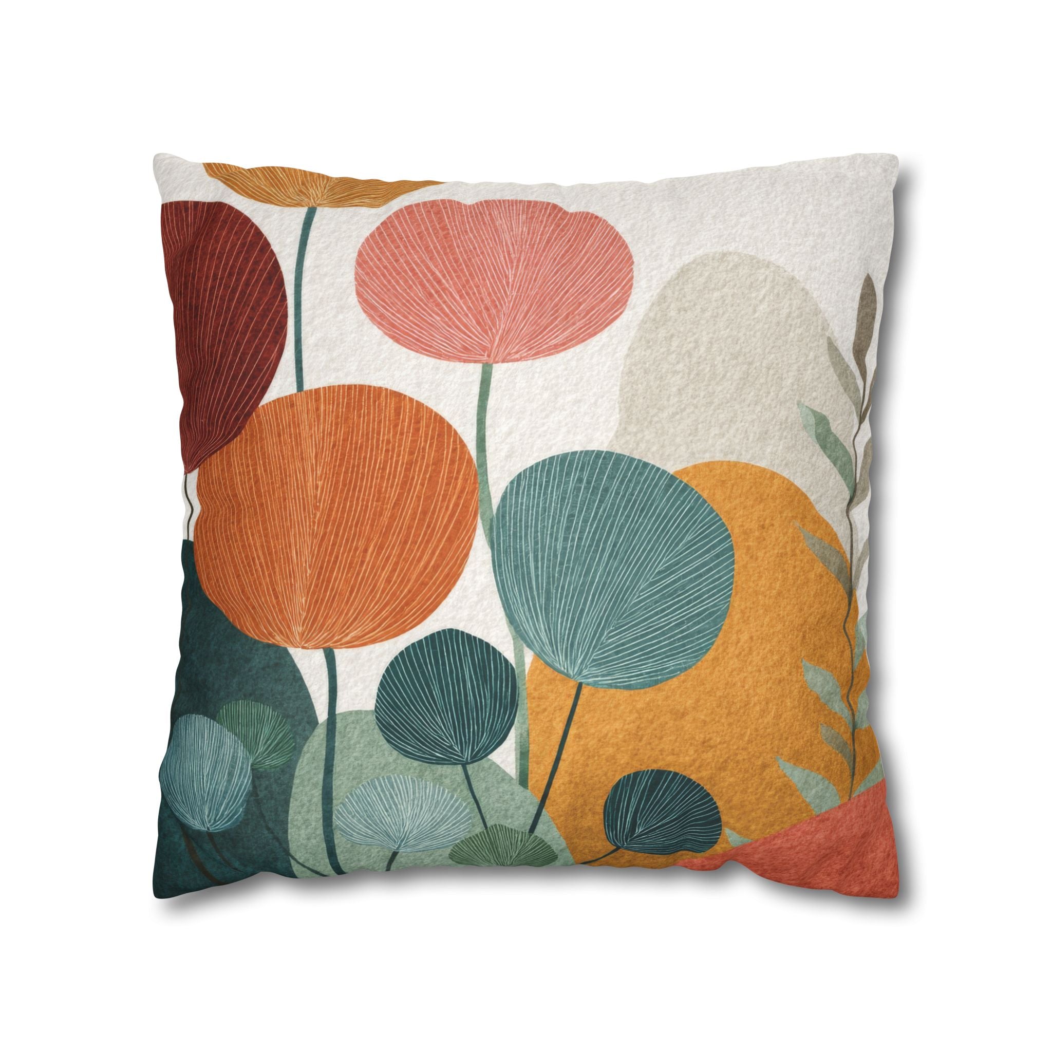 Copy of Mid-Century Watercolor Botanical Faux Suede Square Pillowcase