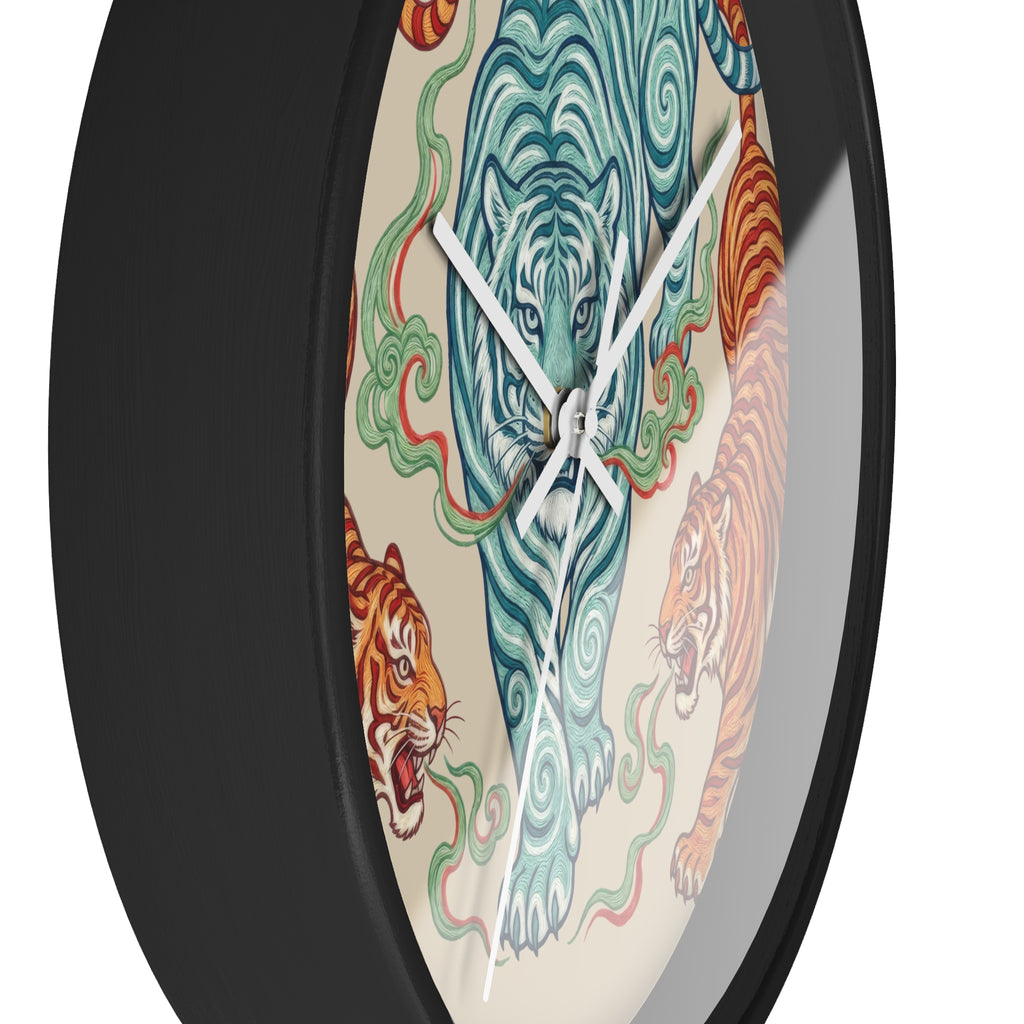 Chinoiserie Three Tigers Wall Clock | Mid Century Modern