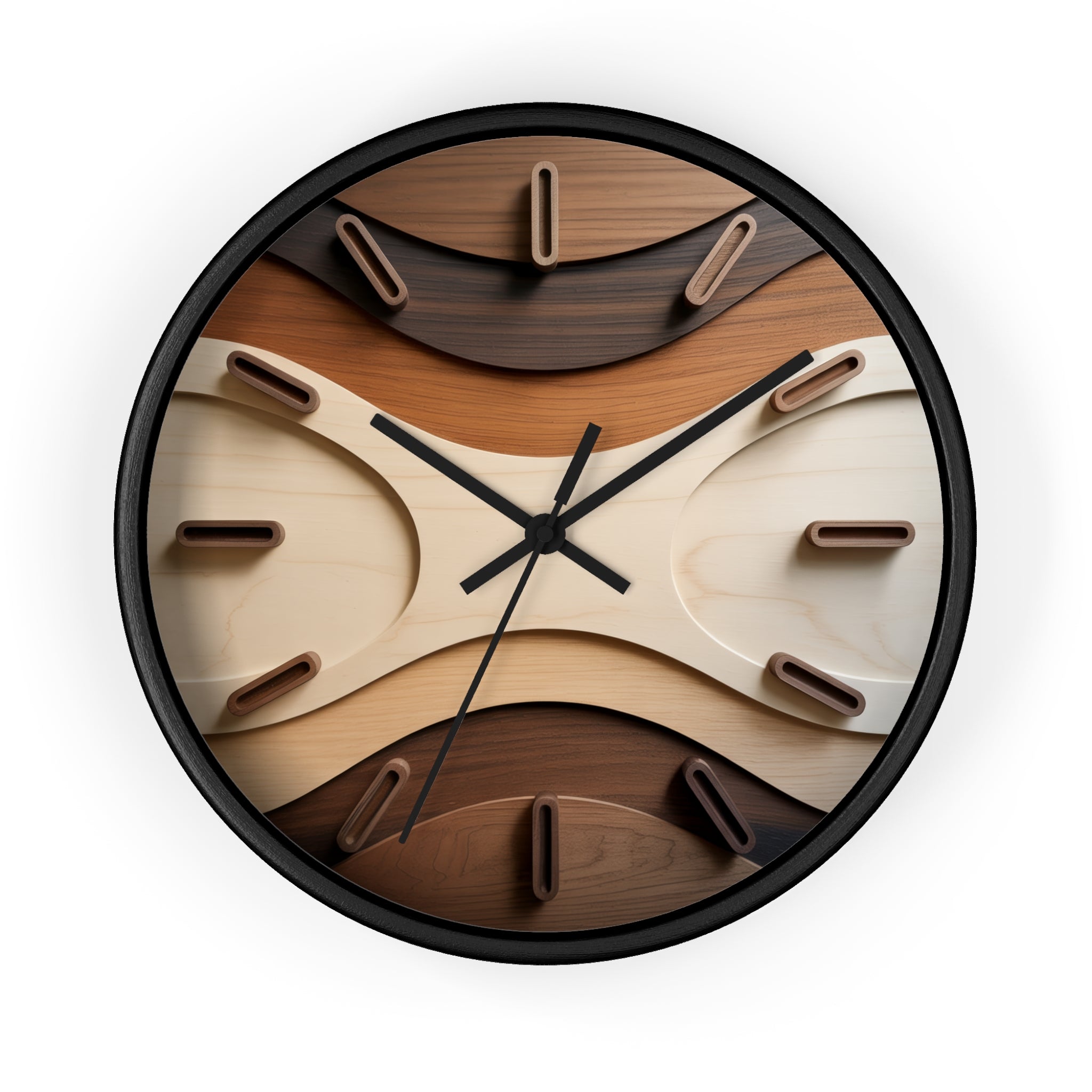 Mid Century Modern Clock Face Design, Geometric Starburst Artwork, Marquetry-Style Pattern, Neutral Scandinavian Decor