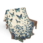 Blue Butterfly Botanical Woven Blanket | Cottagecore Throw
