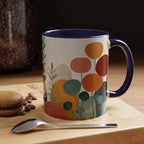 Mid-century abstract botanical accent mug in terracotta, teal, mustard, and blush