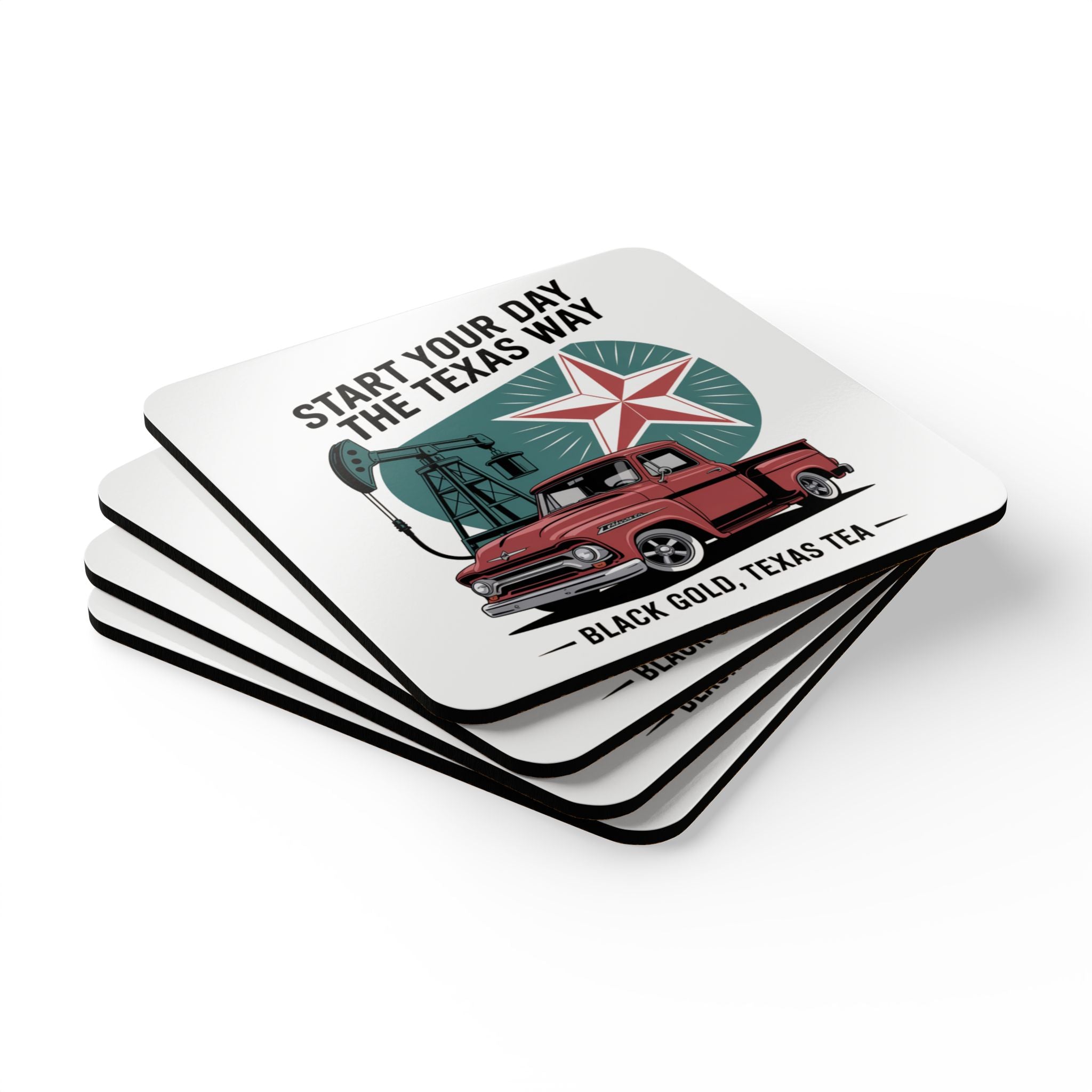 Retro Texas Drink Coasters  50s Car & Oilfield Design, Vintage Americana Texan Gift Set
