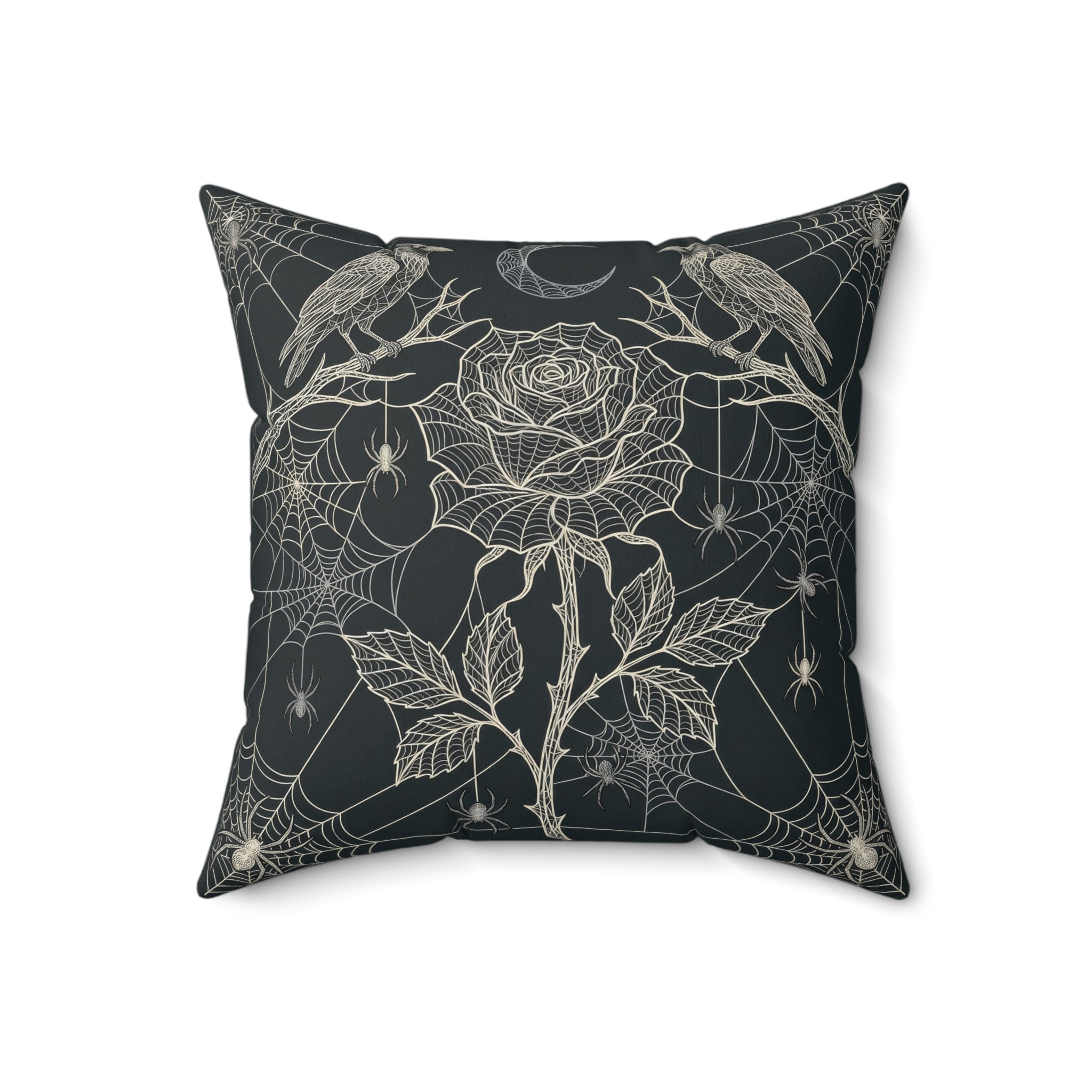 Gothic Spiderweb Rose Pillow | Charcoal Decorative Throw Pillow