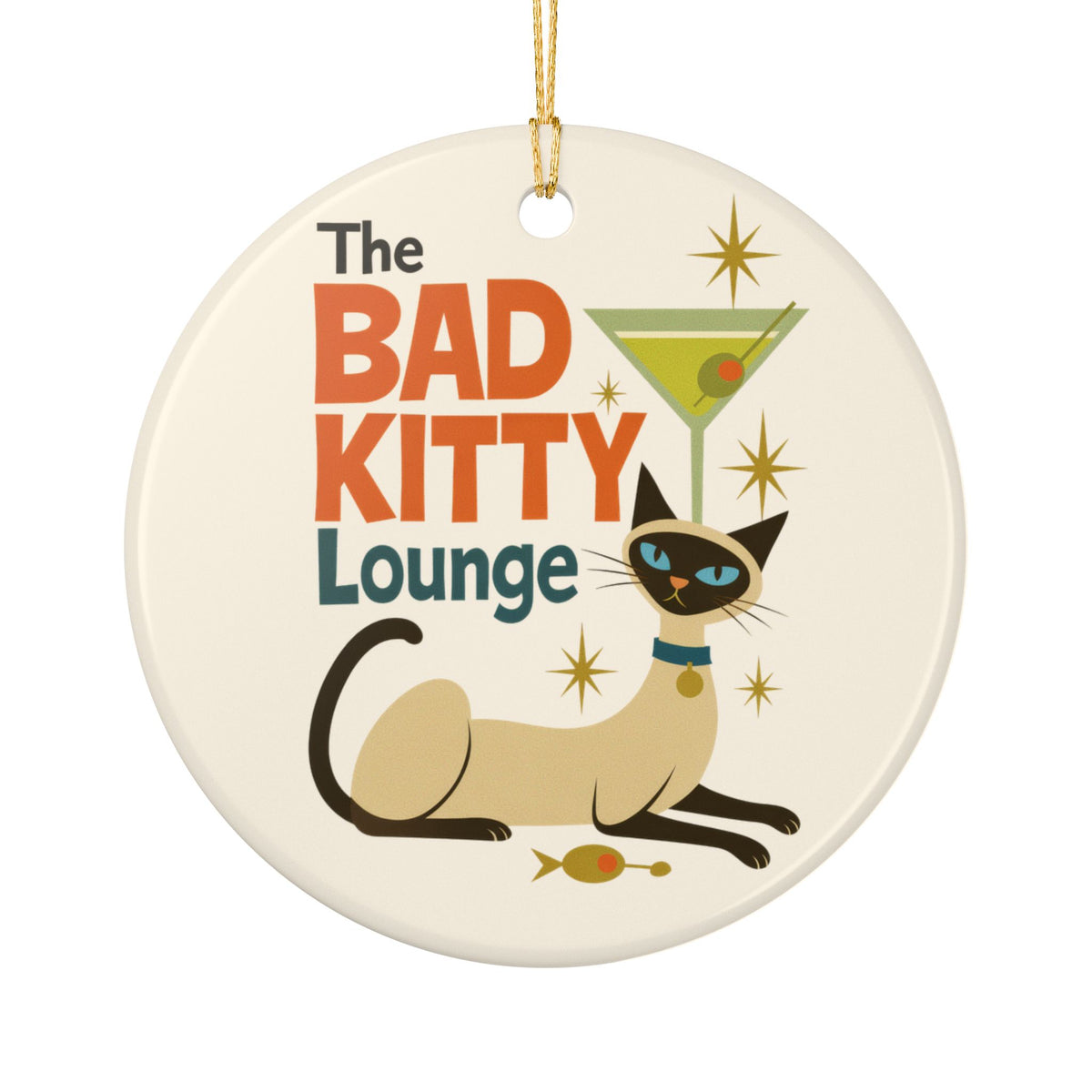 Bad Kitty Lounge Ornament | Retro Siamese Cat Christmas Gift
