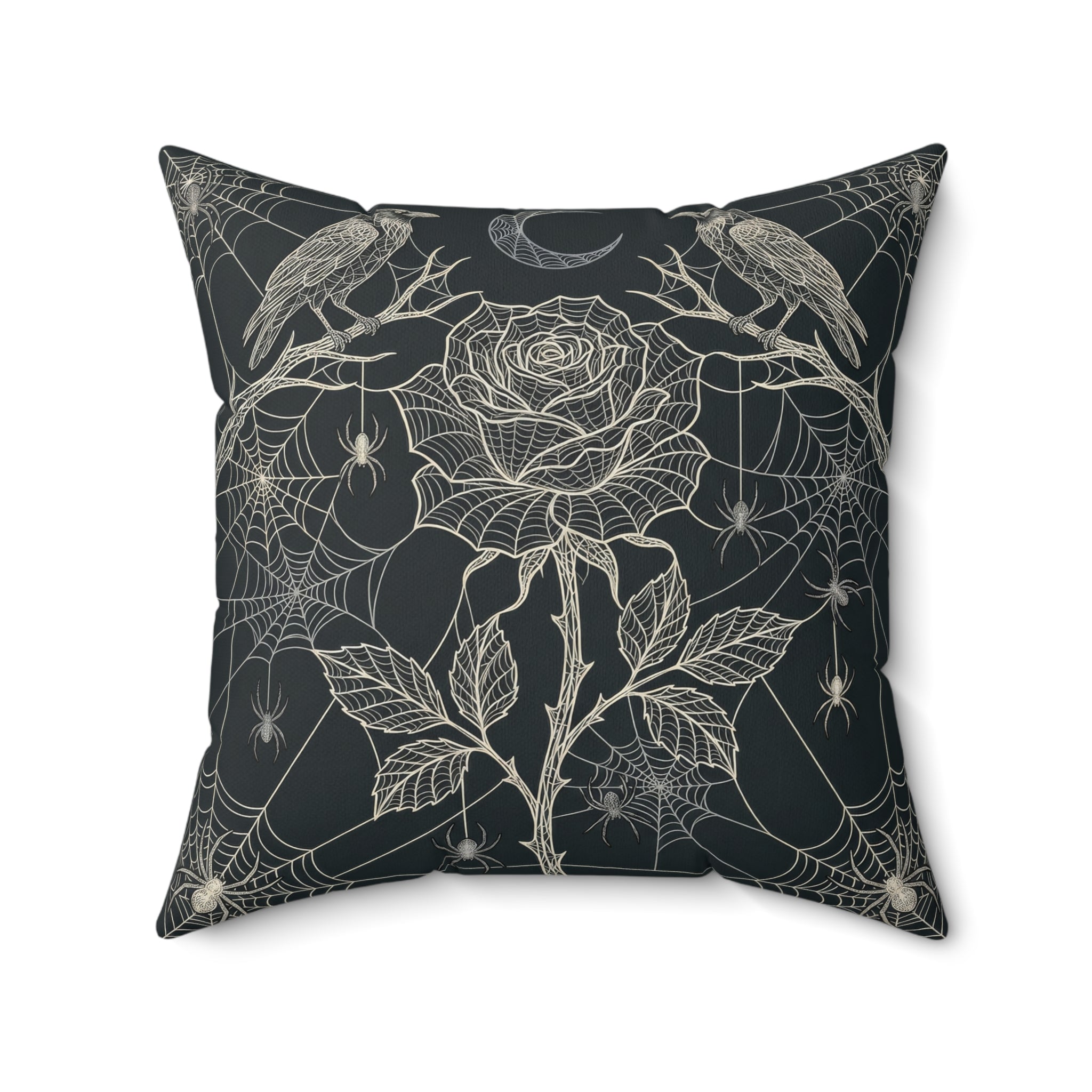 Gothic Spiderweb Rose Pillow | Charcoal Decorative Throw Pillow